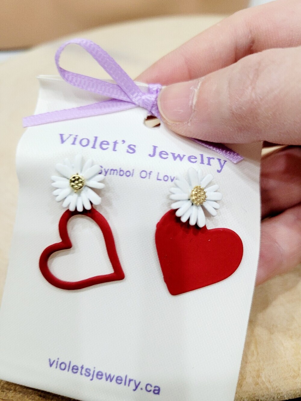 Brand New Red Hearts White Flower Earrings